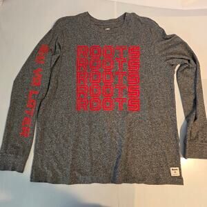 Roots Canada Shirt Mens XL Long Sleeve Salt & Pepper Ski Ya Later Graphic Grey